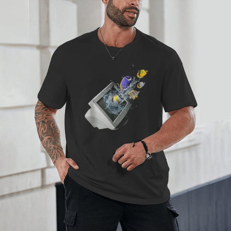 Frutiger Aero Aesthetic Tech Computer Aquarium Fishes Unisex T-Shirt