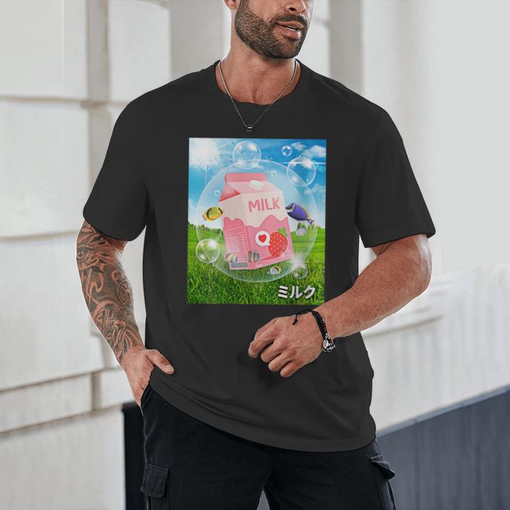 Frutiger Aero Aesthetic Tech Kawaii Strawberry Milk Fishes Unisex T-Shirt