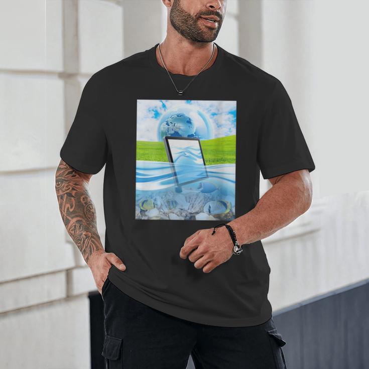 Frutiger Aero Aesthetic Tech Water Fishes Monitor Screen Unisex T-Shirt
