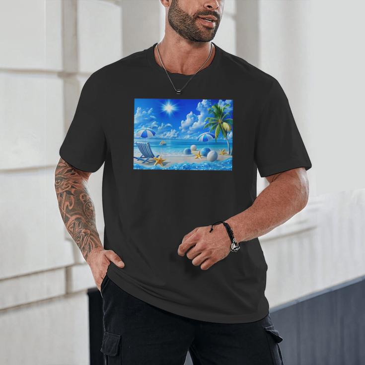 Frutiger Aero Beach Y2k Aesthetic Palm Tree Sand Ocean Unisex T-Shirt