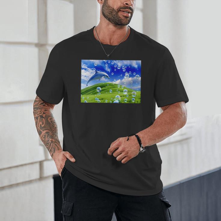 Frutiger Aero Dolphin Meadow Aesthetic Y2k 2000s Ironic Unisex T-Shirt