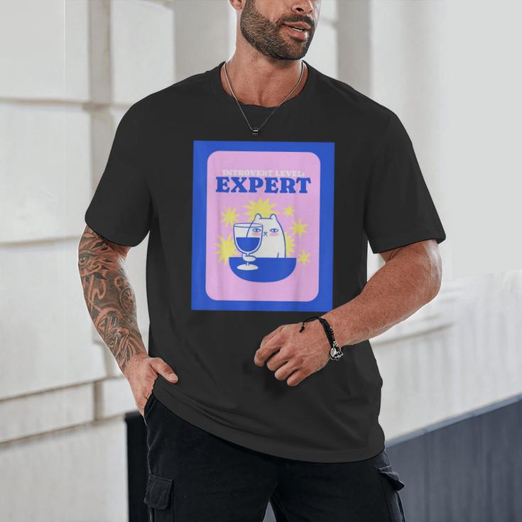 Fun Cute Introvert Cat Character With Wine Unisex T-Shirt