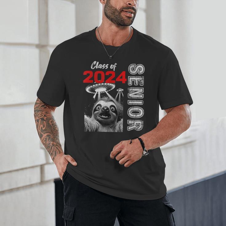 Fun Trendy UFO Sloth Graduation Class Of 2024 Senior Unisex T-Shirt