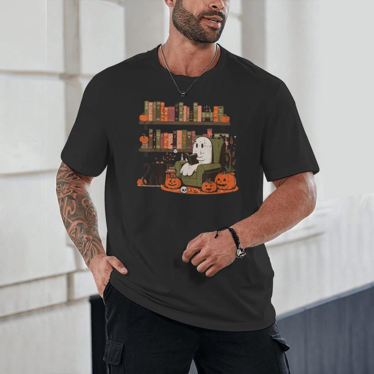 Ghost Library Reading Books Halloween Men Women Kids Unisex T-Shirt