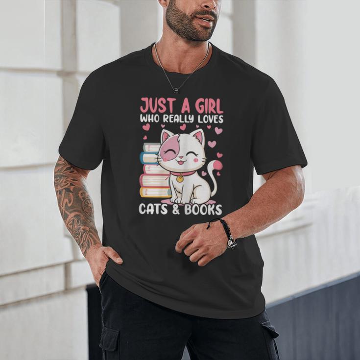 Girl Who Loves Cats And Books Cute Unisex T-Shirt
