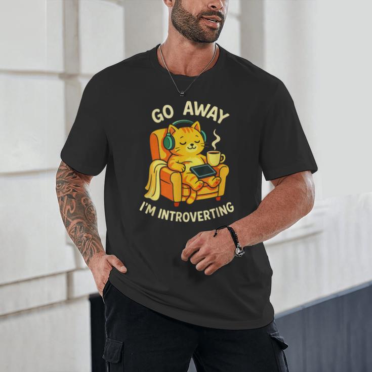 Go Away I'm Introverting Cat Coffee Headphones Unisex T-Shirt Go Away I'm Introverting Cat Coffee Headphones Unisex T-Shirt
