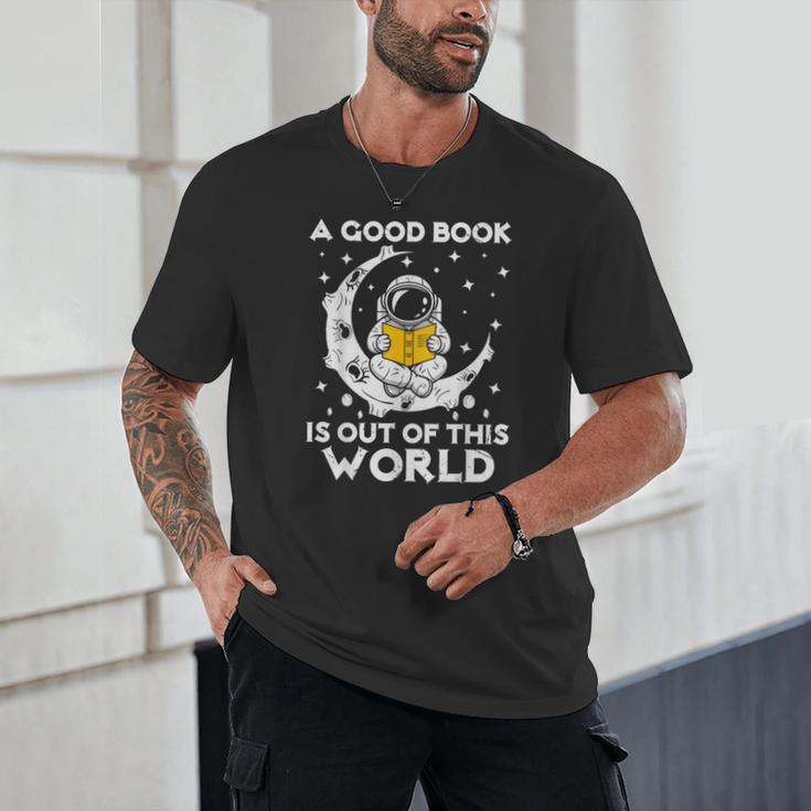 Good Book Is Out Of This World Astronaut Moon Space Reading Unisex T-Shirt