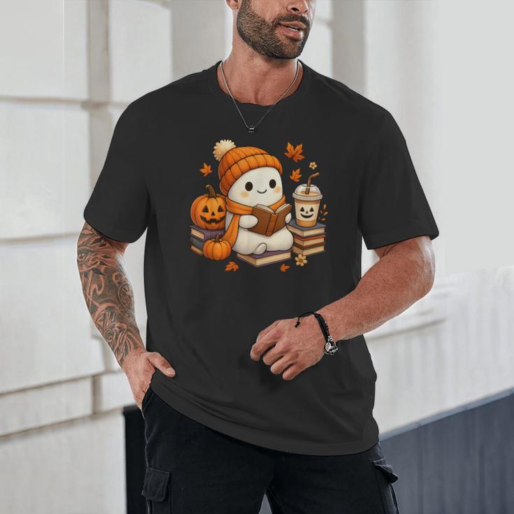 Halloween Ghost Reading Book Lovers Coffee Girl Women Unisex T-Shirt Halloween Ghost Reading Book Lovers Coffee Girl Women Unisex T-Shirt