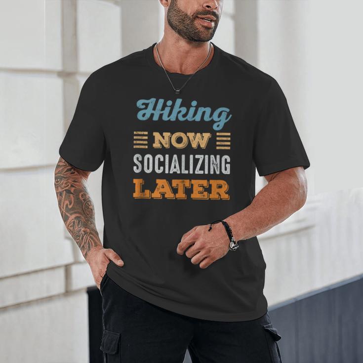 Hiking Now Minimal Socializing Introvert Vintage Unisex T-Shirt
