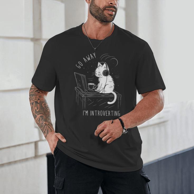 Introvert Cat With Coffee On Computer Antisocial Emo Goth Unisex T-Shirt Introvert Cat With Coffee On Computer Antisocial Emo Goth Unisex T-Shirt
