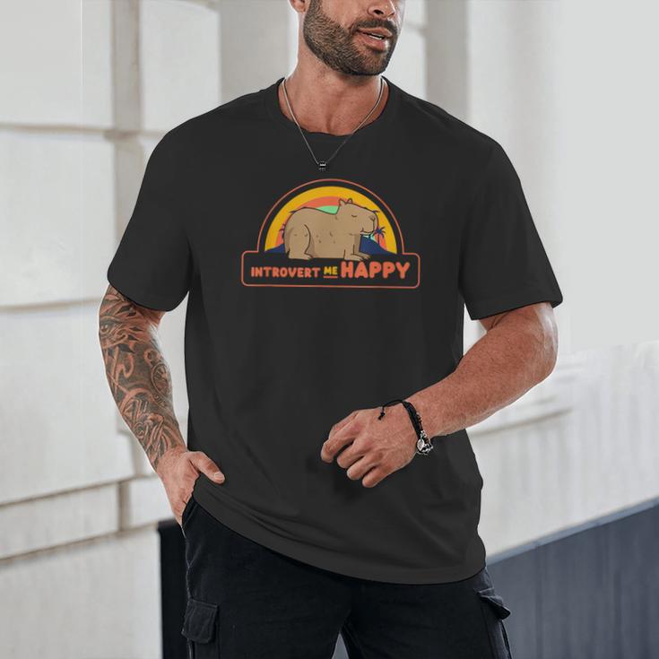 Introvert Me Happy Retro Sunset Capybara Tee Unisex T-Shirt