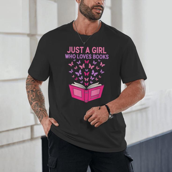 Just A Girl Who Loves Books Butterflies Reading Unisex T-Shirt Just A Girl Who Loves Books Butterflies Reading Unisex T-Shirt