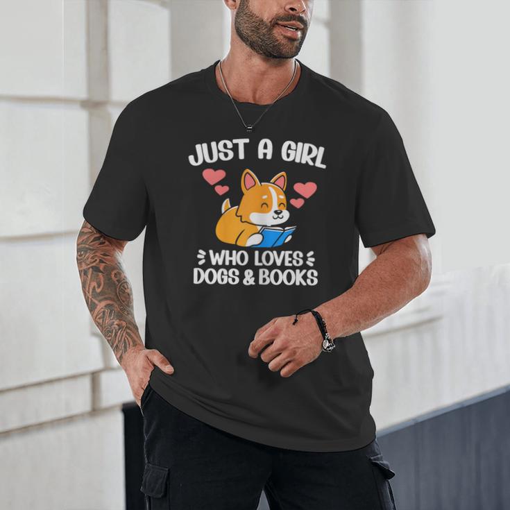 Just A Girl Who Loves Dogs And Books Reading Dog Puppy Lover Unisex T-Shirt