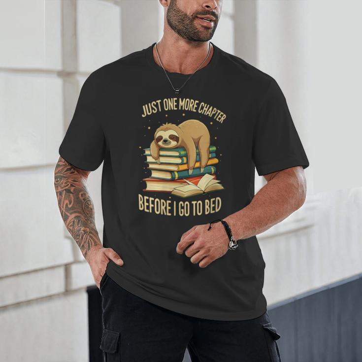 Just One More Chapter Sloth Sleeping On Books Reading Unisex T-Shirt Just One More Chapter Sloth Sleeping On Books Reading Unisex T-Shirt