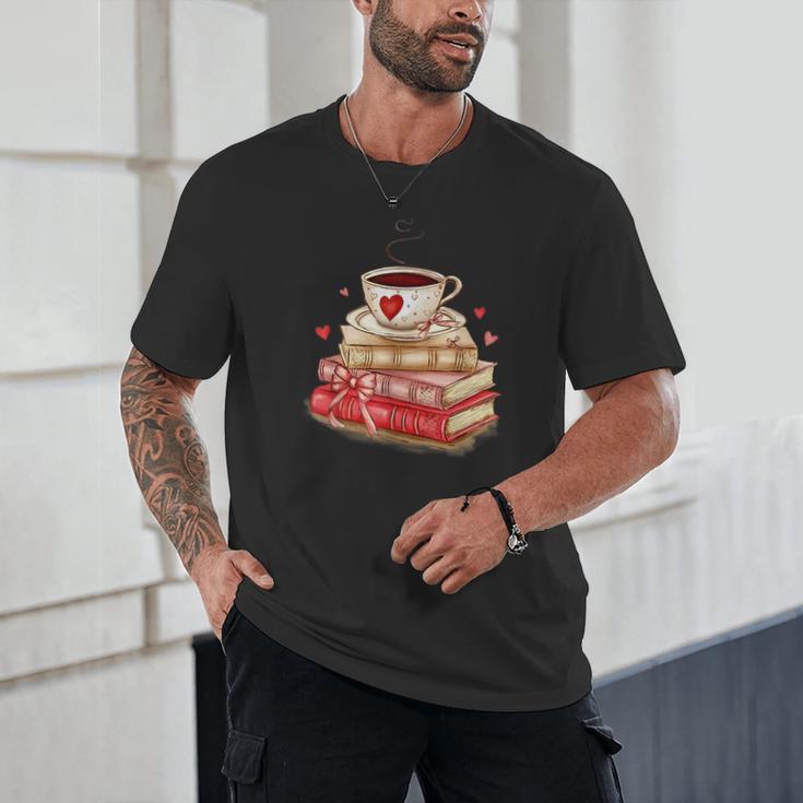 Love Book Coffee Heart Coquette Bow Valentines Day Unisex T-Shirt