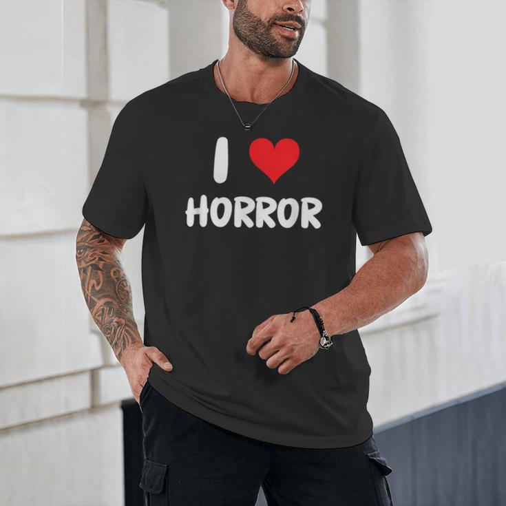 I Love Horror Heart Movies TV Show Books Writing Read Unisex T-Shirt