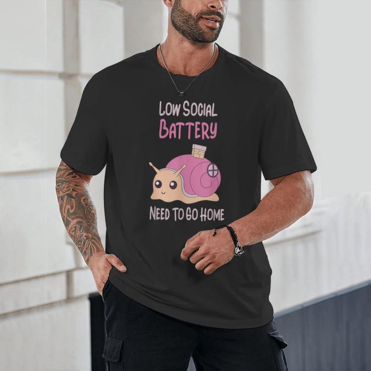 Low Social Battery Cute Snail With House Introvert Cozy Home Unisex T-Shirt Low Social Battery Cute Snail With House Introvert Cozy Home Unisex T-Shirt