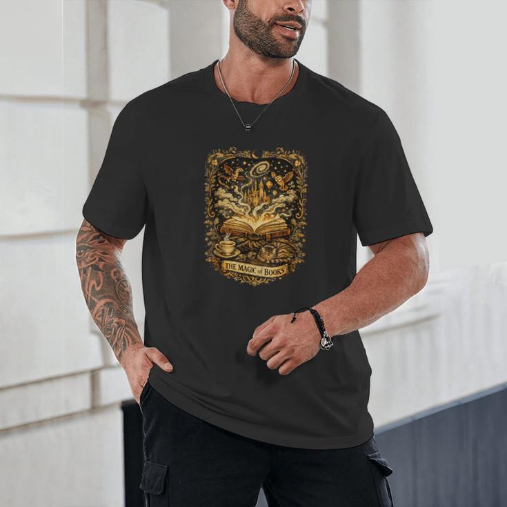 The Magic Of Books Vintage Style Reading Lover Cat & Tea Unisex T-Shirt The Magic Of Books Vintage Style Reading Lover Cat & Tea Unisex T-Shirt