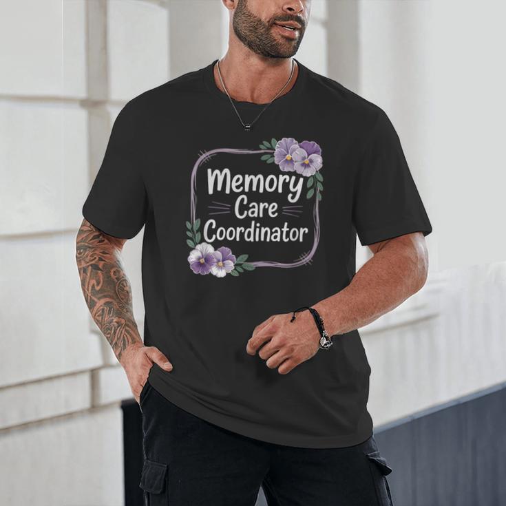 Memory Care Coordinator Purple Floral Pansies Unisex T-Shirt Memory Care Coordinator Purple Floral Pansies Unisex T-Shirt