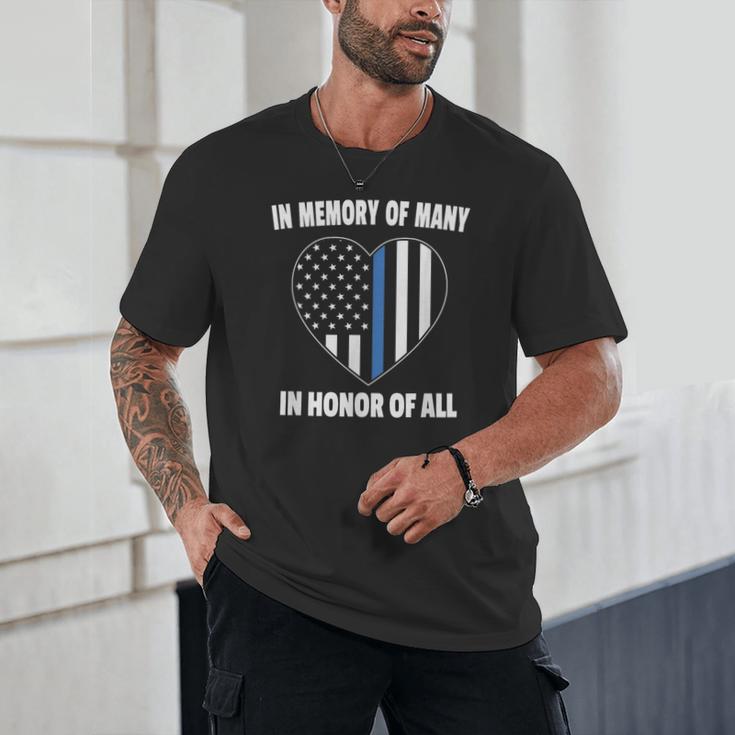 In Memory Of Many Honor Of All Blue Line American Flag Hear Unisex T-Shirt In Memory Of Many Honor Of All Blue Line American Flag Hear Unisex T-Shirt