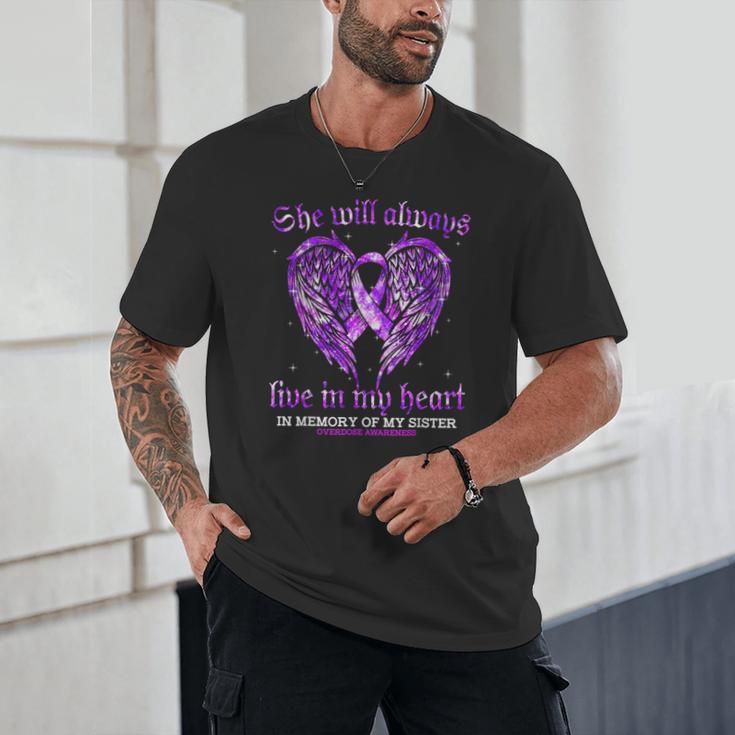 In Memory Of My Sister Overdose Awareness Angel Wing Unisex T-Shirt