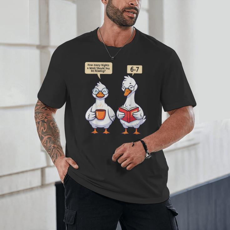 How Many Nights Reading Goose Book Lover Reader Unisex T-Shirt