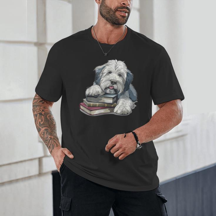 Old English Sheepdog Books Reading Dog Breed Graphic Unisex T-Shirt