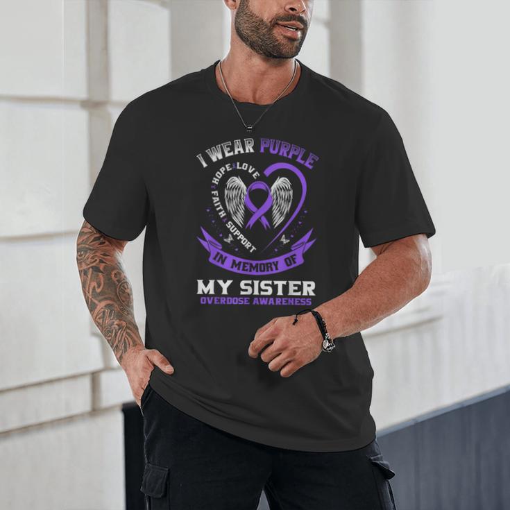 Overdose Awareness Shirt In Memory Of Sister Purple Ribbon Unisex T-Shirt Overdose Awareness Shirt In Memory Of Sister Purple Ribbon Unisex T-Shirt