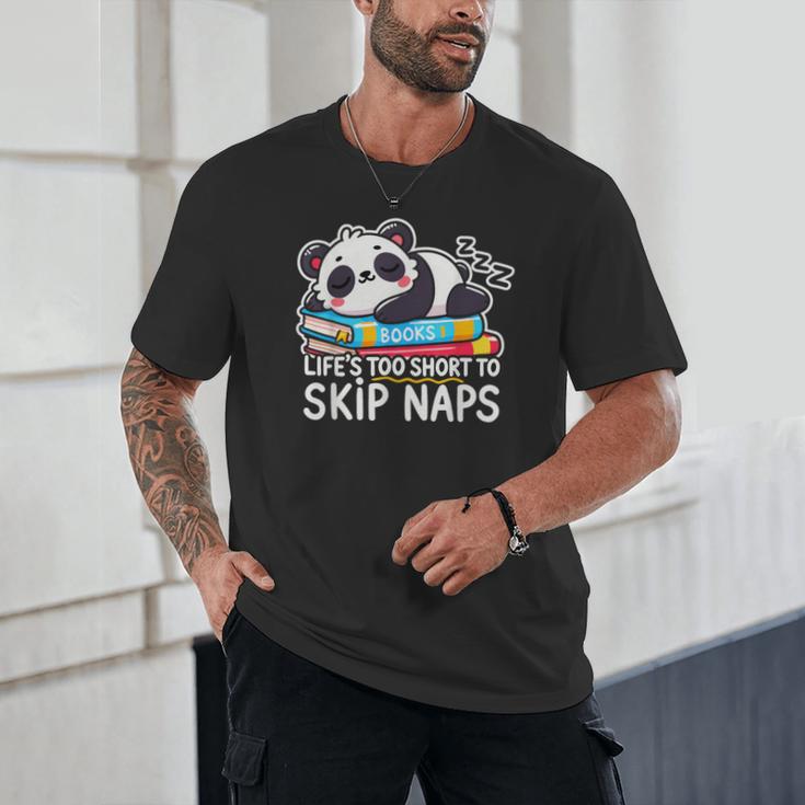 Panda Napping On Books Life’s Too Short To Skip Naps Unisex T-Shirt