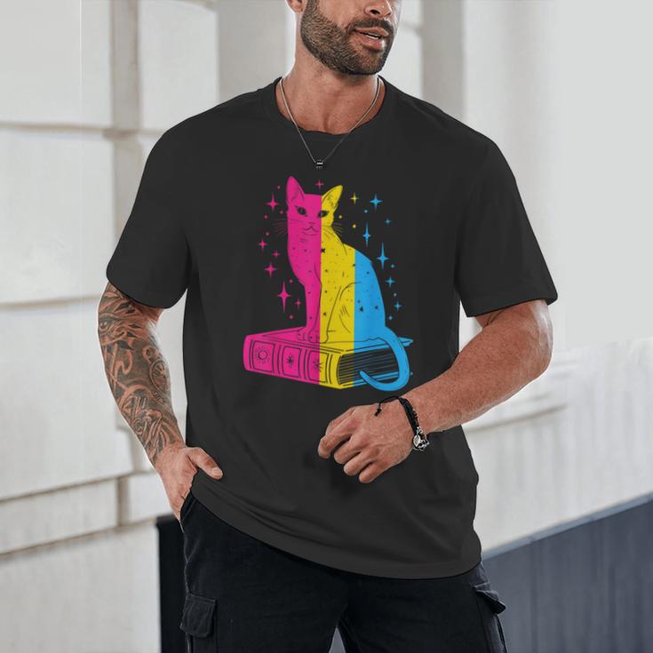 Pansexual Pride Celestial Cat Sitting Book LGBTQ Pan Colors Men Women Unisex T-Shirt Pansexual Pride Celestial Cat Sitting Book LGBTQ Pan Colors Men Women Unisex T-Shirt