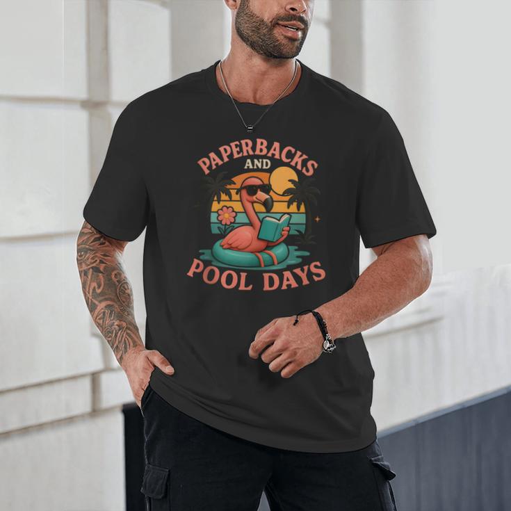Paperbacks And Pool Days Flamingo Reading Summer Vibes Books Unisex T-Shirt