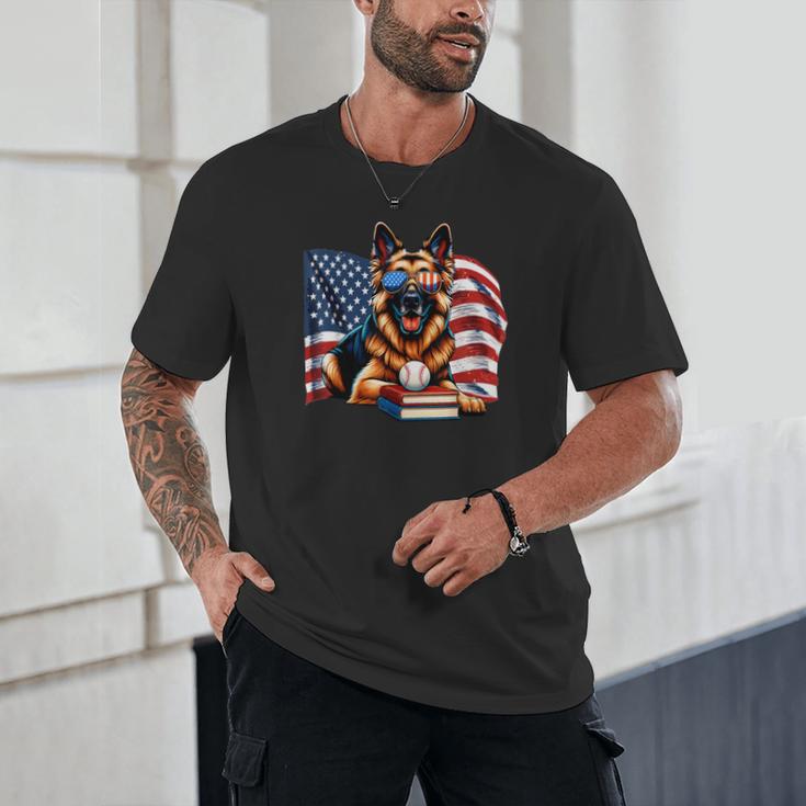 Patriotic German Shepherd Dog Books Baseball American Flag Unisex T-Shirt Patriotic German Shepherd Dog Books Baseball American Flag Unisex T-Shirt