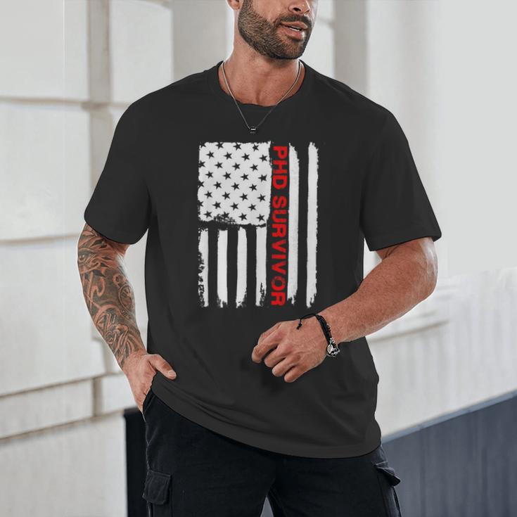 PhD Survivor Graduation American Flag Shirt Degree Tee Women Kids Men Unisex T-Shirt