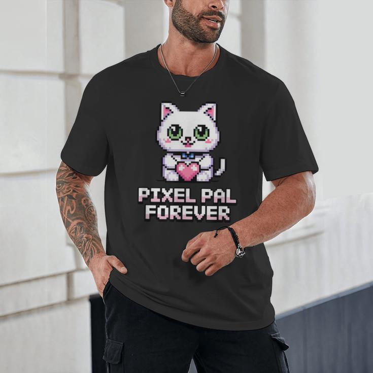 Pixel Art Pet Cat Y2K Retro Vintage Digital Nostalgia Tech Unisex T-Shirt