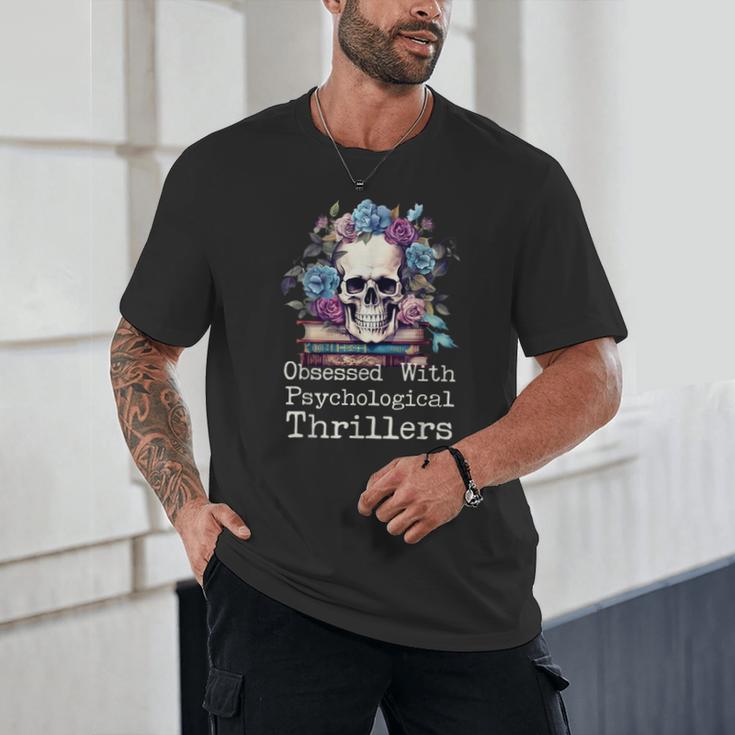 Psychological Thriller Reader Fan Skull Flowers Books Unisex T-Shirt