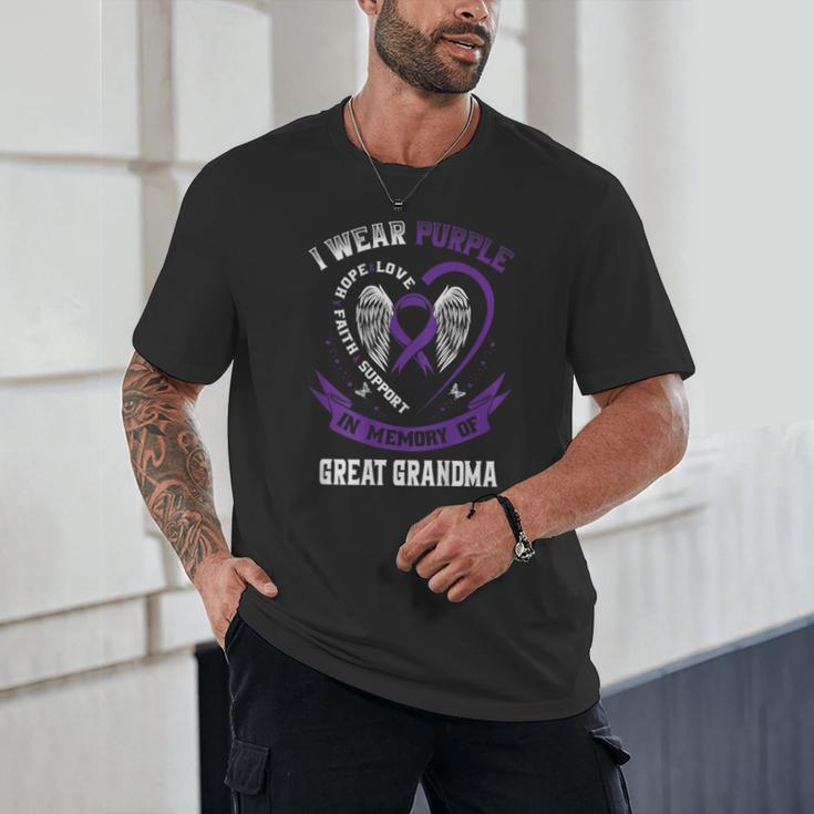 Purple In Memory Of My Great Grandma Alzheimers Back Graphic Unisex T-Shirt