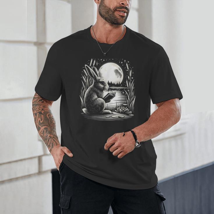 Rabbit Reading Book Full Moon Lake Scenery Unisex T-Shirt Rabbit Reading Book Full Moon Lake Scenery Unisex T-Shirt