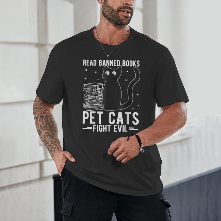 Read Banned Books Pet Cats Fight Evil Read Banned Books Unisex T-Shirt Read Banned Books Pet Cats Fight Evil Read Banned Books Unisex T-Shirt