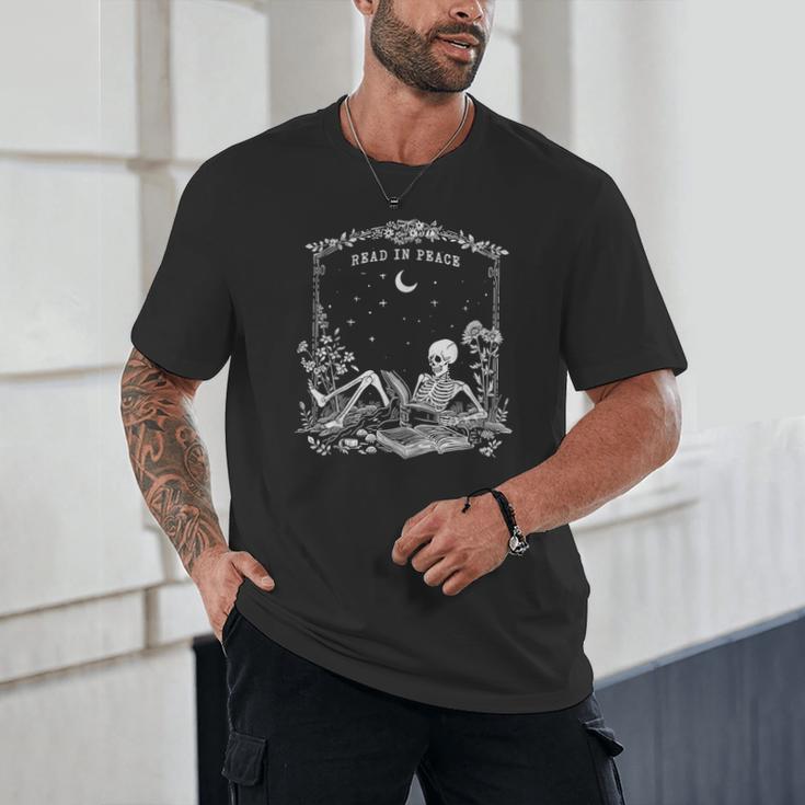 Read In Peace Skeleton Reading Book Halloween Bookish Unisex T-Shirt Read In Peace Skeleton Reading Book Halloween Bookish Unisex T-Shirt