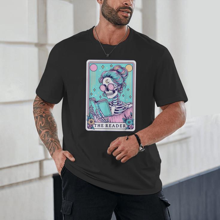 The Reader Retro Reading Skeleton Books Flowers Tarot Card Unisex T-Shirt The Reader Retro Reading Skeleton Books Flowers Tarot Card Unisex T-Shirt