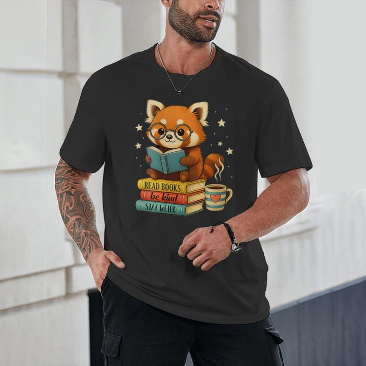 Reading Book Lover Red Panda Read Books Be Kind Stays Weird Unisex T-Shirt