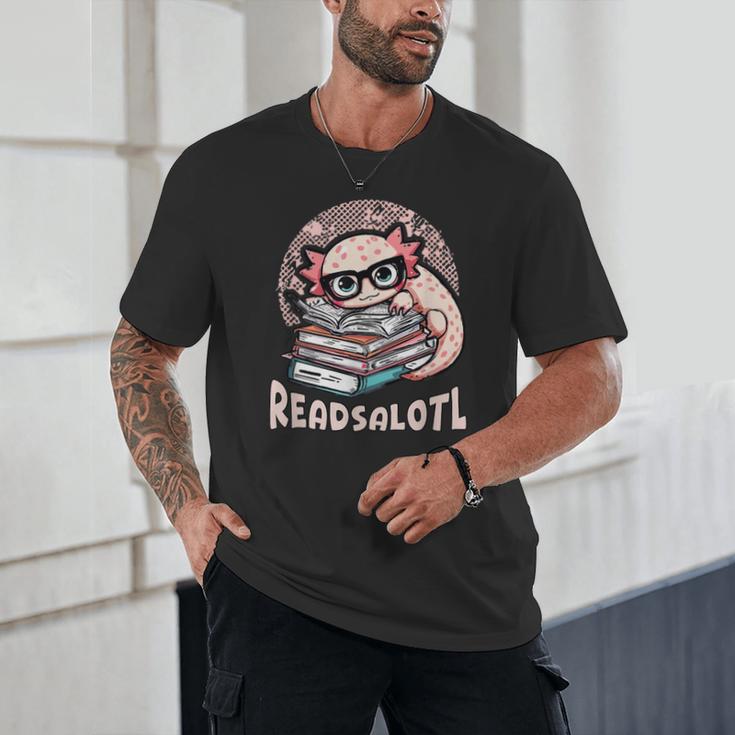Readsalotl Axolotl Reading Books Glasses Bookworm Pun Fun Unisex T-Shirt