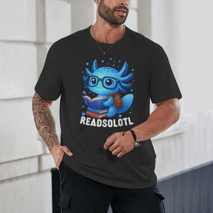 Readsolotl Blue Kawaii Axolotl Book Lover Reading Unisex T-Shirt Readsolotl Blue Kawaii Axolotl Book Lover Reading Unisex T-Shirt