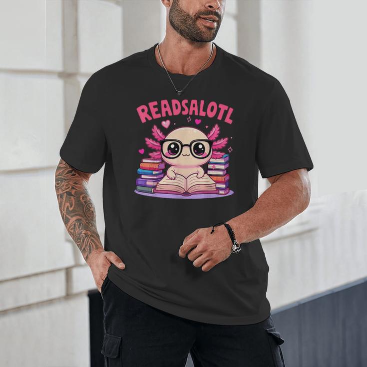 Readsolotl Pink Kawaii Axolotl Book Lover Reading Unisex T-Shirt