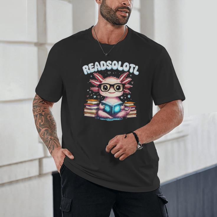 Readsolotl Pink Kawaii Axolotl Read Book Lover Reading Unisex T-Shirt