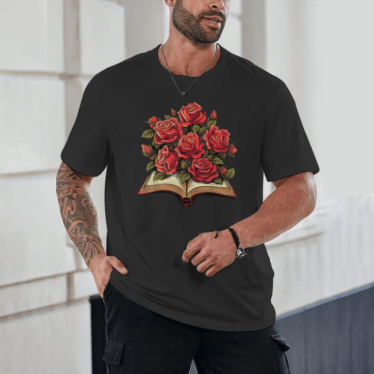 Red Roses Flowers Book Floral Unisex T-Shirt