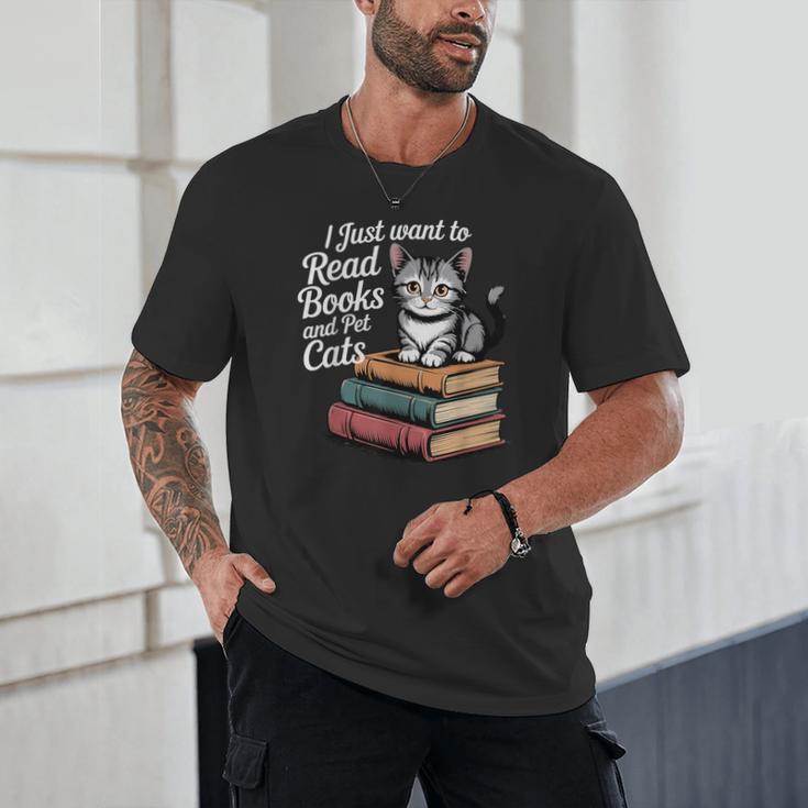 Retro I Just Want To Read Books And Pet Cats Cat For Men Women Kids Unisex T-Shirt Retro I Just Want To Read Books And Pet Cats Cat For Men Women Kids Unisex T-Shirt