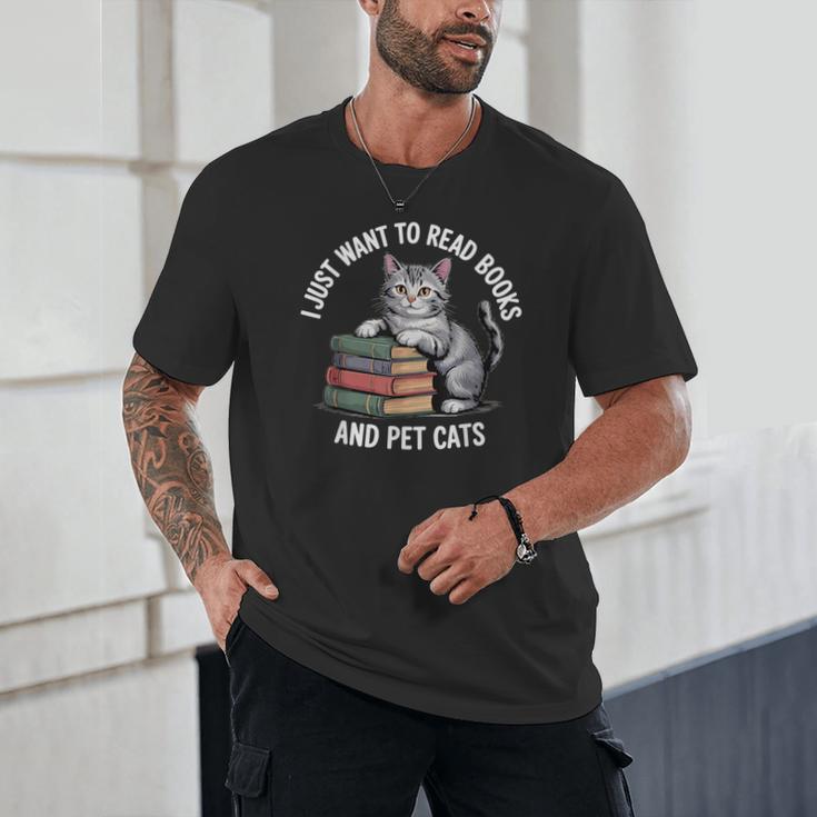 Retro I Just Want To Read Books And Pet Cats Unisex T-Shirt
