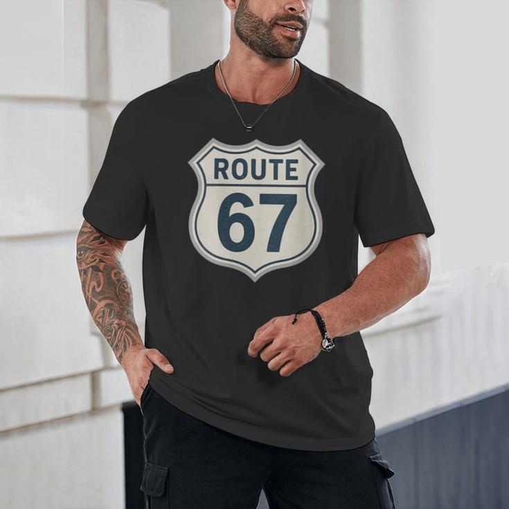 Retro Route 67 Highway Sign Vintage Road Nostalgia Unisex T-Shirt