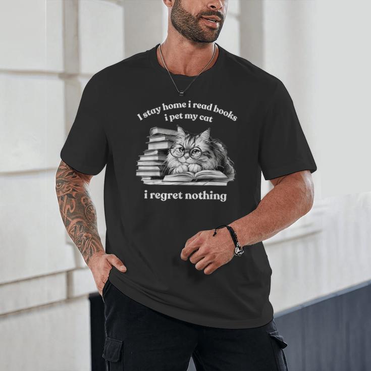 Retro I Stay Home I Read Books I Pet My Cat I Regret Nothing Unisex T-Shirt